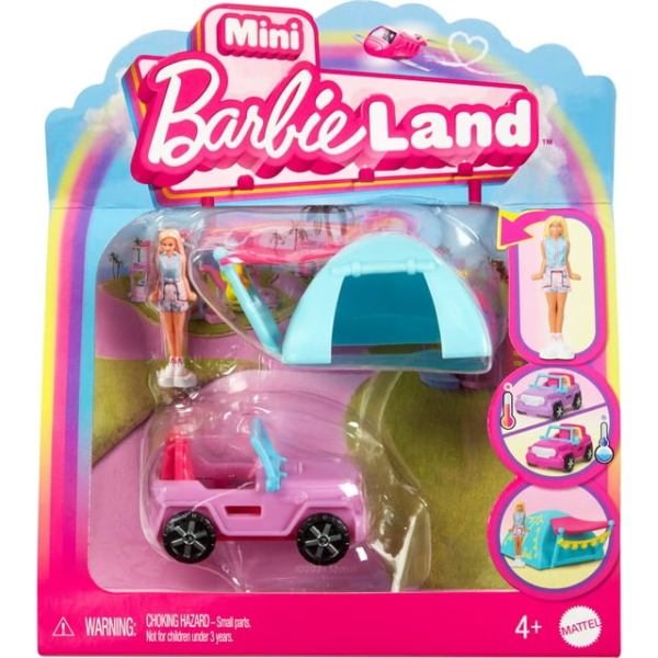 BARBIE Mini Barbieland - Muñeca & Jeep + Tienda Cambio de Color