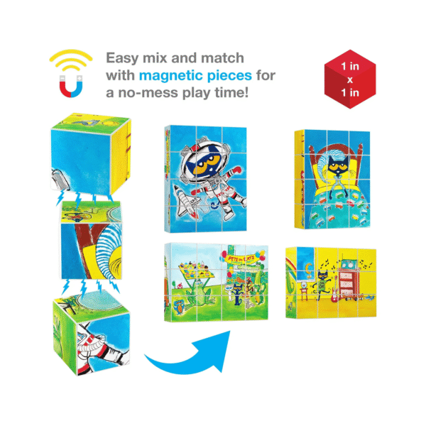 PICASSO TILES Cubes - PETE EL GATO Cubos de Construcción Magnéticos + 12pzas - Imagen 7