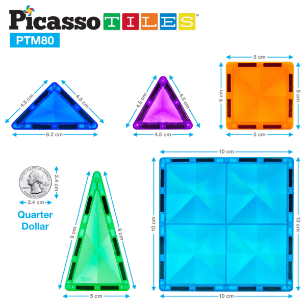 PICASSO TILES Diamond - Set de Bloques de Construcción Magnéticos Mini Tile + 80pzas - Imagen 4