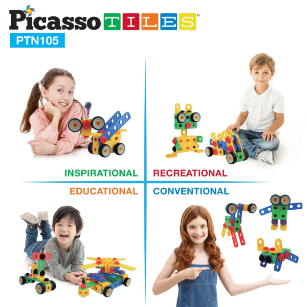 PICASSO TILES Ingeniería - Set de Construcción & Taladro Electrónico + 115pzas - Imagen 4