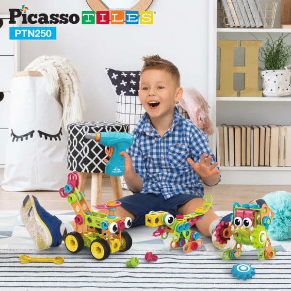 PICASSO TILES Ingeniería - Set de Construcción & Taladro Electrónico + 250pzas - Imagen 2