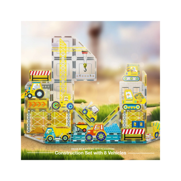 PICASSO TILES - Vehículos de Construcción & Bloques Magnéticos+ 45pzas - Imagen 2