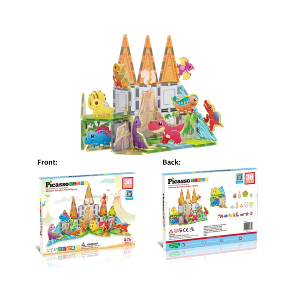 PICASSO TILES Dino World - DINOSAURIOS & Bloques de Construcción Magnéticos + 38pzas - Imagen 3