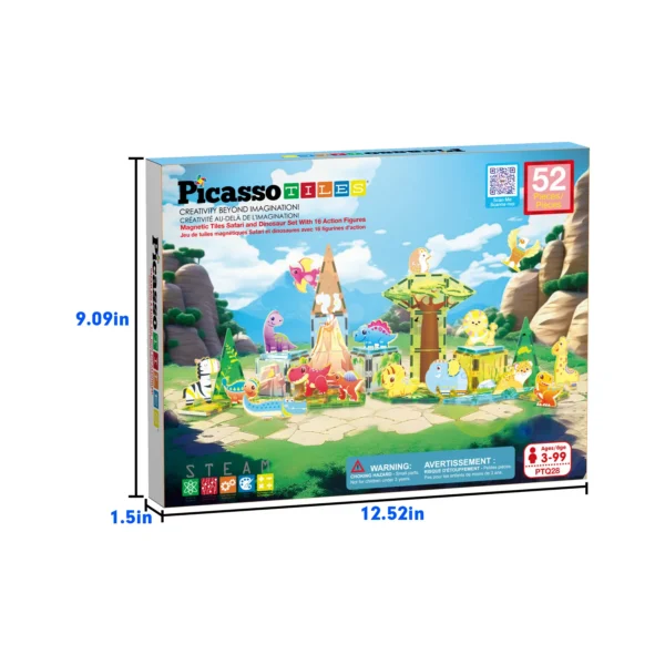 PICASSO TILES - DINOSAURIOS Safari & Bloques Magnéticos de Construcción + 52pzas - Imagen 2