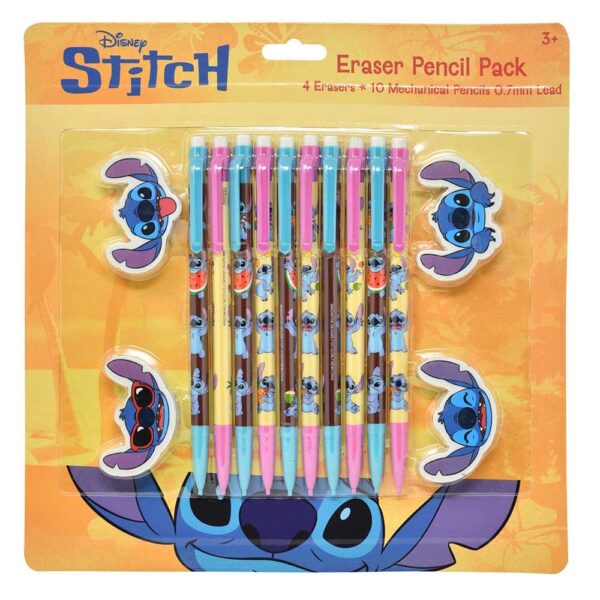 STITCH Escolar - Lápices de Minas 10 Unidades + 4 Borradores