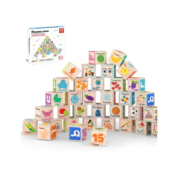 PICASSO TILES Cubes - ALFABETO & NÚMEROS Cubos de Construcción Magnéticos + 36pzas