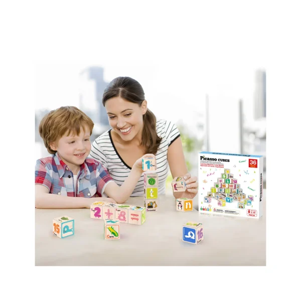 PICASSO TILES Cubes - ALFABETO & NÚMEROS Cubos de Construcción Magnéticos + 36pzas - Imagen 4