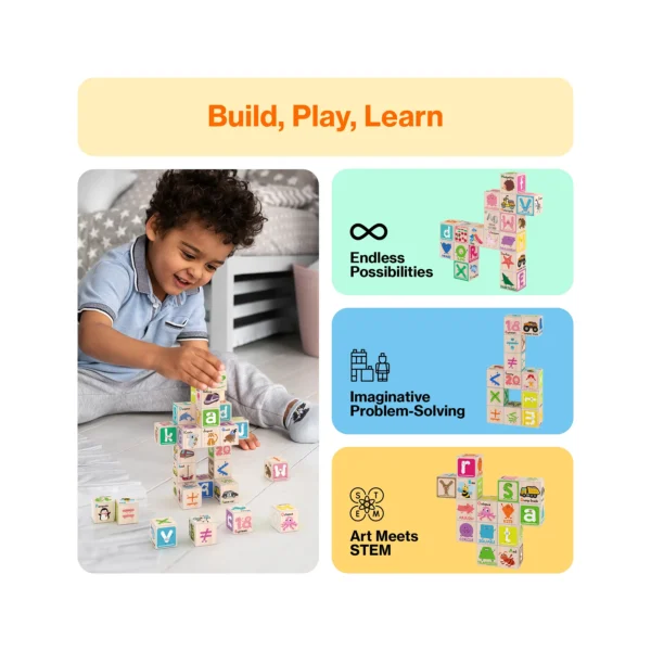 PICASSO TILES Cubes - ALFABETO & NÚMEROS Cubos de Construcción Magnéticos + 36pzas - Imagen 2