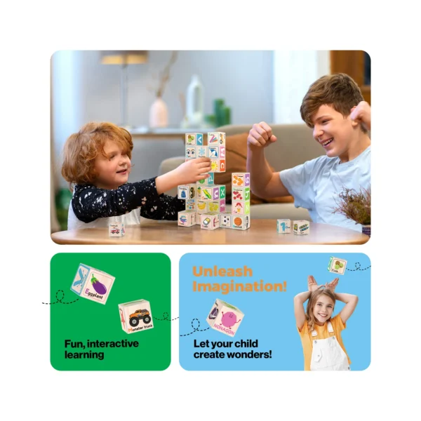 PICASSO TILES Cubes - ALFABETO & NÚMEROS Cubos de Construcción Magnéticos + 36pzas - Imagen 8