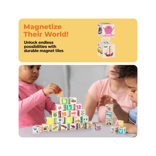PICASSO TILES Cubes - ALFABETO & NÚMEROS Cubos de Construcción Magnéticos + 36pzas - Imagen 6