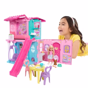 BARBIE Chelsea - Casa de Muñecas Desplegable + 15 Accesorios Incluidos