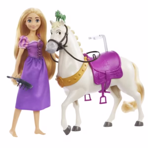 PRINCESAS Disney - RAPUNZEL Muñeca Fashion & MAXIMUS El Caballo + Accesorios