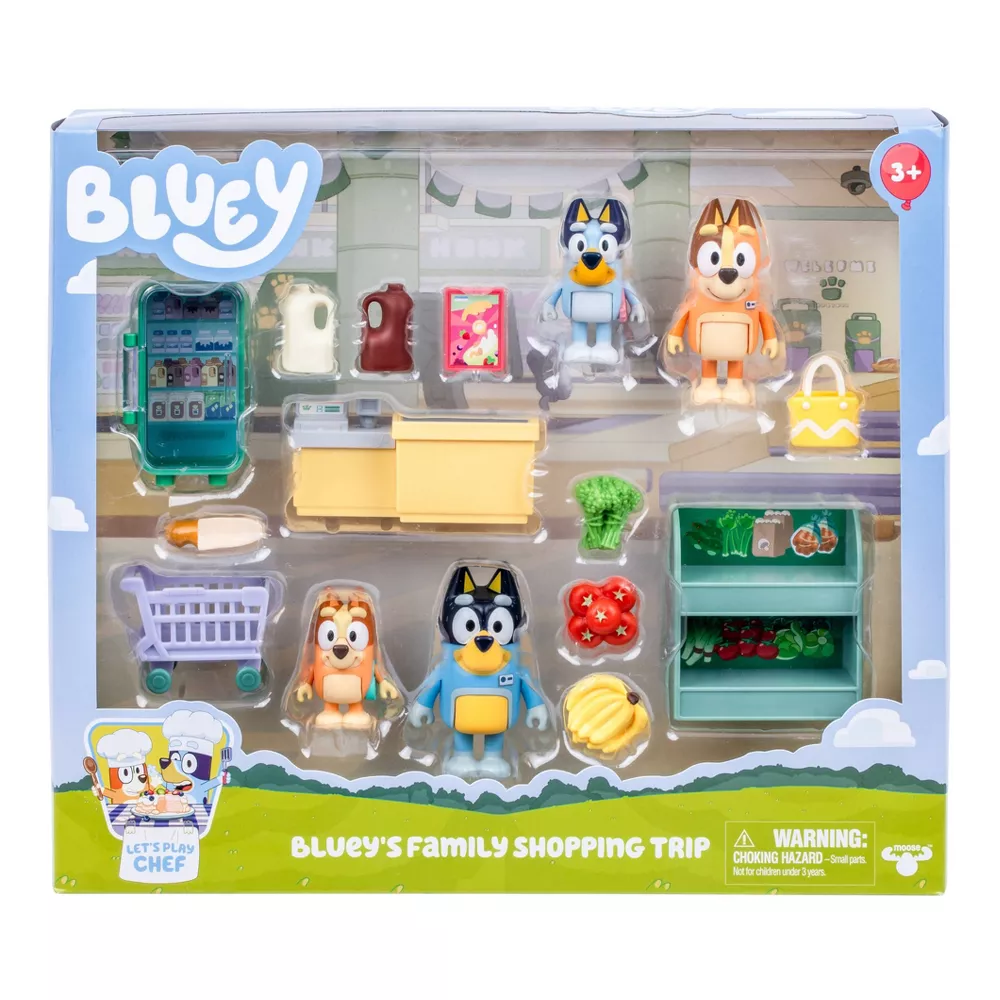 BLUEY Chef - Set de Figuras Familiar Vamos de Compras + Accesorios ...
