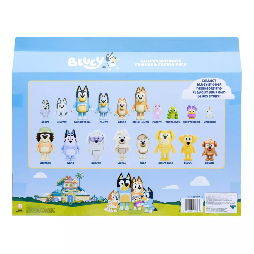 BLUEY - Set de Figuras Familia & Amigos de Barrio + 14pzas - Lovely ...