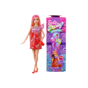 BARBIE Party Glam - Muñeca Barbie RED SPARKLE Fashion Unboxed + 10 Sorpresas