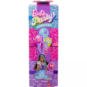 BARBIE Party Glam - Muñeca Barbie PURPLE SPARKLE Fashion Unboxed + 10 Sorpresas